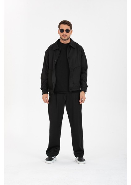 Poliviskon Likralı Kumaş Oversize Ceket Mont ve Pantolon Takımı (2 Parça)