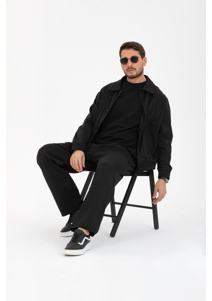 Poliviskon Likralı Kumaş Oversize Ceket Mont ve Pantolon Takımı (2 Parça)