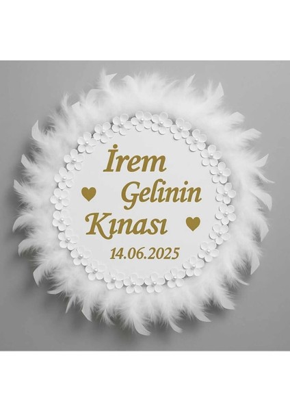 Isme Özelotriş Süslü Pleksi Yazılı Aplikli Deri Tef Kına Gecesi Gelin Tefi 30CM Vurmalı Müzik Aleti Beyaz