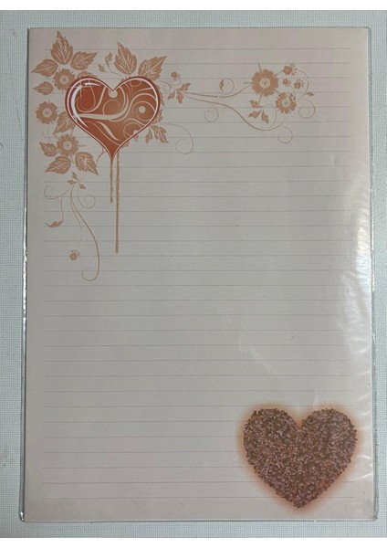 Desenli Mektup Kağıdı Damla Kalp Dolgolu Desenli 15 Li Paket+15 Mektup Zarfı