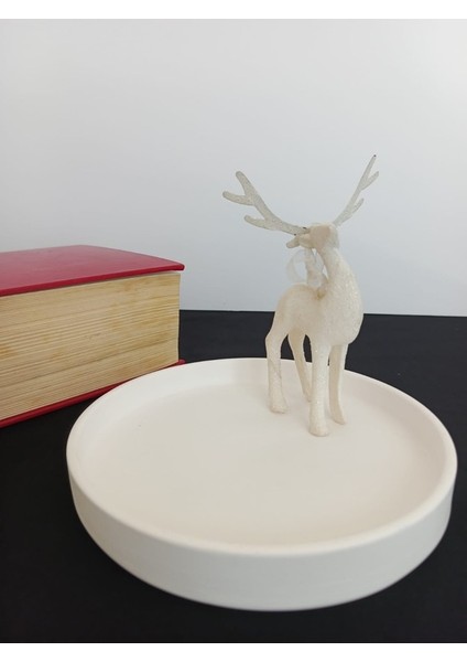 Dekoratif Sunum Tabağı, Beyaz Renk Yüksek Kaliteli Malzeme El Yapımı Yuvarlak El Yapımı Sunum Tabağı, Ev Dekoru, Masa Dekoru (17 cm)