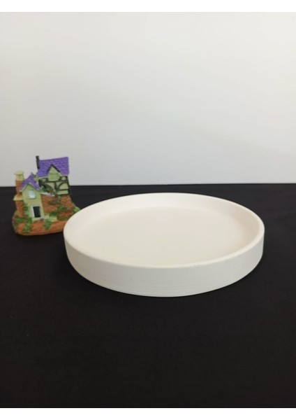 Dekoratif Sunum Tabağı, Beyaz Renk Yüksek Kaliteli Malzeme El Yapımı Yuvarlak El Yapımı Sunum Tabağı, Ev Dekoru, Masa Dekoru (17 cm)