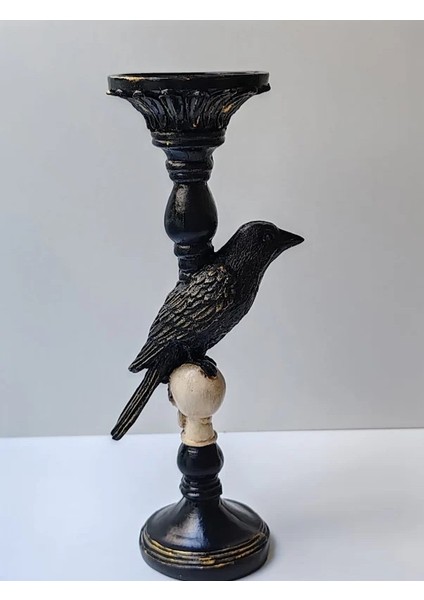 Gotik Tasarım Siyah Kuş ve Kafatası Şamdan, Ev Dekoru, Masa Dekoru, Obje, Hediyelik, Öğretmenler Günü, Anneler Günü
