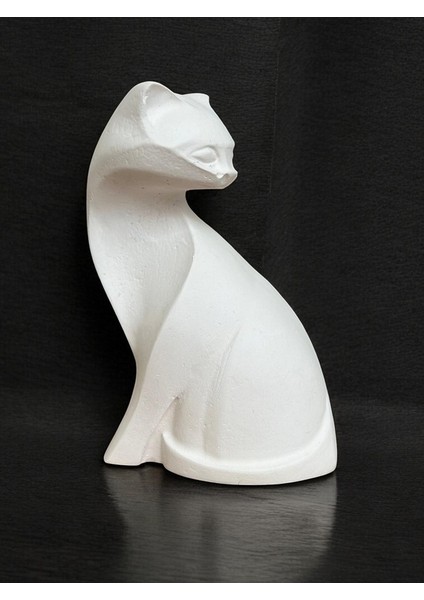 Kedi Heykel Obje Minimalist, Beyaz Renk Yüksek Kaliteli Malzeme Minimalist El Yapımı Kedi Heykel Obje, Ev Dekoru, Masa Dekoru (13x8 cm)