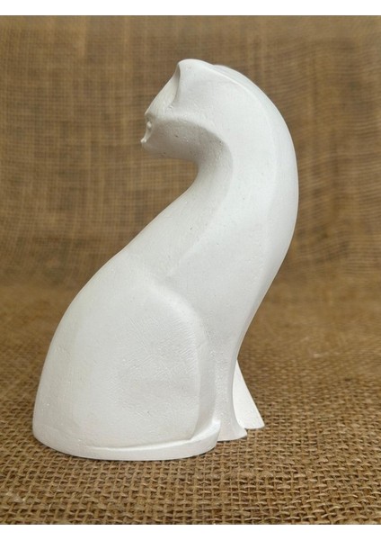 Kedi Heykel Obje Minimalist, Beyaz Renk Yüksek Kaliteli Malzeme Minimalist El Yapımı Kedi Heykel Obje, Ev Dekoru, Masa Dekoru (13x8 cm)