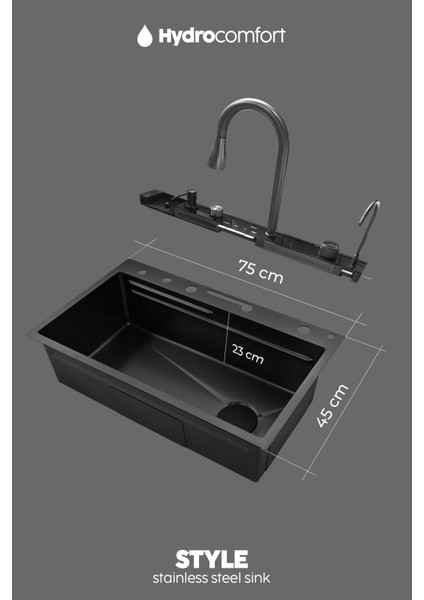 Akıllı Teknolojik Eviye Seti Paslanmaz Taban Evye Tüm Aksesuarlar Dahil