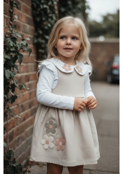 Çiçek Nakışlı Kız Çocuk Elbise
