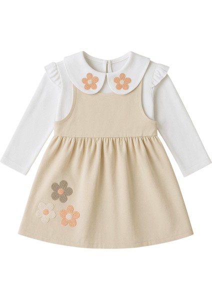 Çiçek Nakışlı Kız Çocuk Elbise