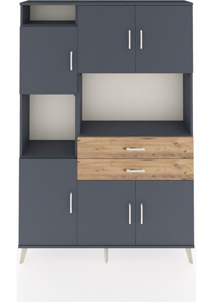 Arges Dolap 8 Raflı 2 Çekmeceli 6 Kapaklı 132X30X195 Antrasit-Antrasit/çam