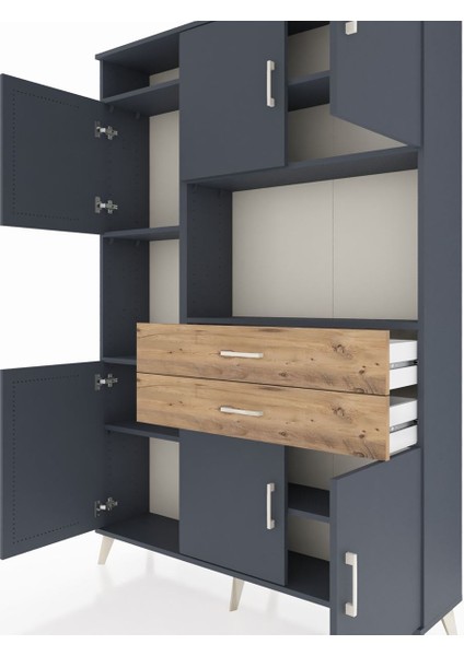 Arges Dolap 8 Raflı 2 Çekmeceli 6 Kapaklı 132X30X195 Antrasit-Antrasit/çam fırsatları