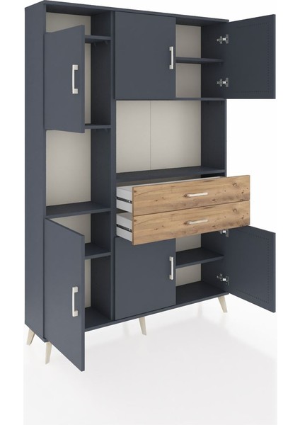 Arges Dolap 8 Raflı 2 Çekmeceli 6 Kapaklı 132X30X195 Antrasit-Antrasit/çam indirimleri