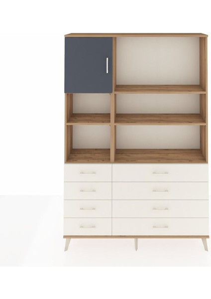 Arges Dolap 7 Raflı 8 Çekmeceli Tek Kapaklı 132X30X195 Çam-Antrasit/aytaşı