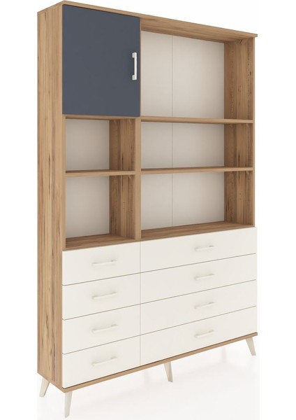 Arges Dolap 7 Raflı 8 Çekmeceli Tek Kapaklı 132X30X195 Çam-Antrasit/aytaşı fiyatları