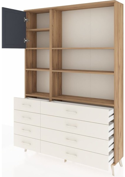 Arges Dolap 7 Raflı 8 Çekmeceli Tek Kapaklı 132X30X195 Çam-Antrasit/aytaşı modelleri