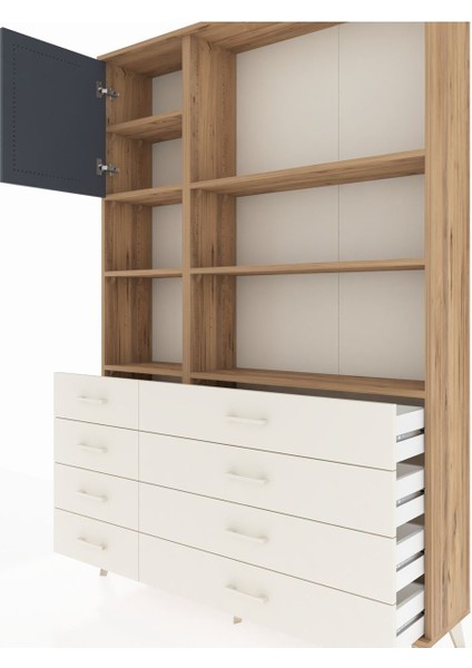 Arges Dolap 7 Raflı 8 Çekmeceli Tek Kapaklı 132X30X195 Çam-Antrasit/aytaşı fırsatları