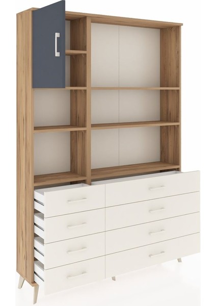 Arges Dolap 7 Raflı 8 Çekmeceli Tek Kapaklı 132X30X195 Çam-Antrasit/aytaşı indirimleri