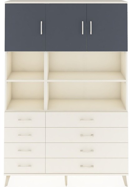 Arges Dolap 8 Raflı 8 Çekmeceli 3 Kapaklı 132X30X195 Aytaşı-Antrasit/aytaşı