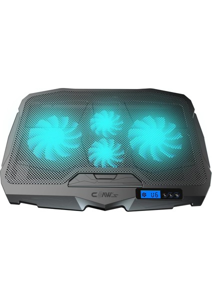 Tornado 4x Turbo LED Fan - Ayarlabilir Fan Hızı & 6 Farklı Stand Yükseklik Kademesi - 2 USB Portlu - Metal Mesh Zemin - LCD Ekranlı Notebook Soğutucu - Siyah (9"-17" Boyut Destekli)