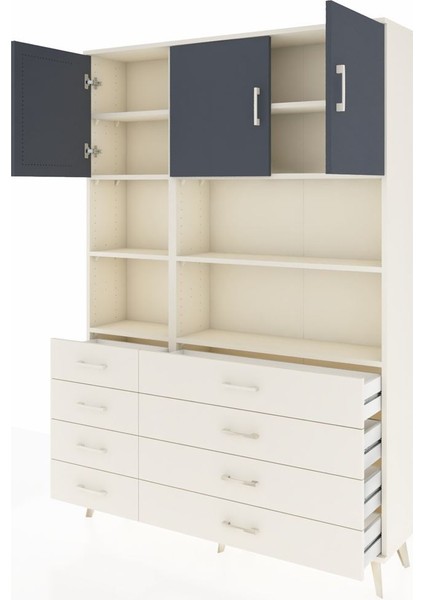 Arges Dolap 8 Raflı 8 Çekmeceli 3 Kapaklı 132X30X195 Aytaşı-Antrasit/aytaşı modelleri