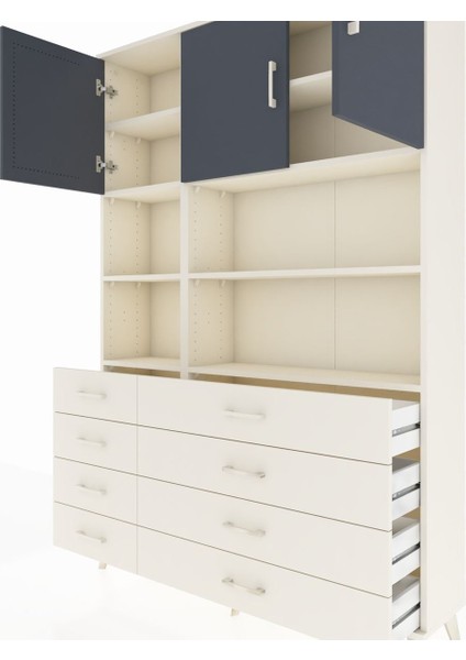 Arges Dolap 8 Raflı 8 Çekmeceli 3 Kapaklı 132X30X195 Aytaşı-Antrasit/aytaşı fırsatları