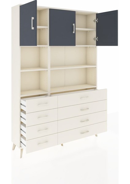 Arges Dolap 8 Raflı 8 Çekmeceli 3 Kapaklı 132X30X195 Aytaşı-Antrasit/aytaşı indirimleri