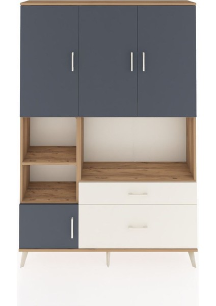 Arges Dolap 7 Raflı 2 Çekmeceli 5 Kapaklı 132X30X195 Çam-Antrasit/aytaşı