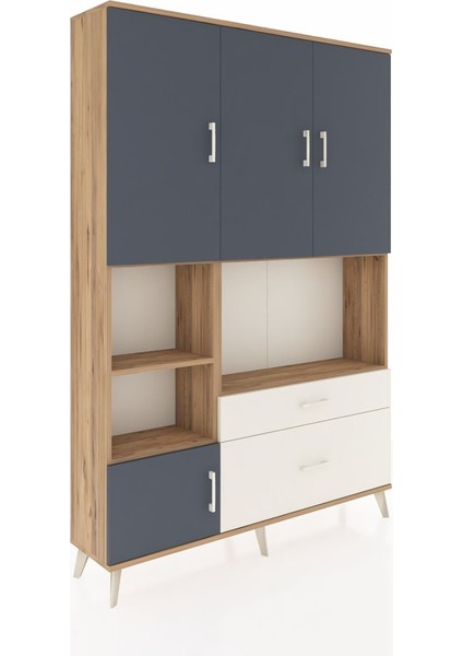 Arges Dolap 7 Raflı 2 Çekmeceli 5 Kapaklı 132X30X195 Çam-Antrasit/aytaşı fiyatları