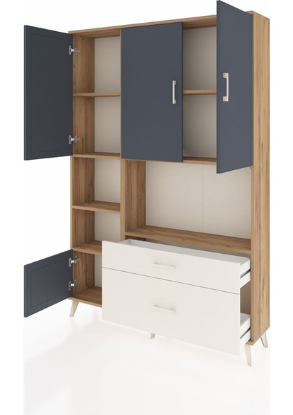 Arges Dolap 7 Raflı 2 Çekmeceli 5 Kapaklı 132X30X195 Çam-Antrasit/aytaşı modelleri