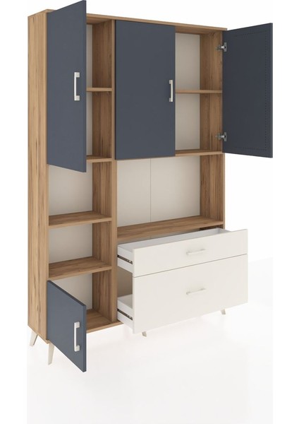 Arges Dolap 7 Raflı 2 Çekmeceli 5 Kapaklı 132X30X195 Çam-Antrasit/aytaşı indirimleri