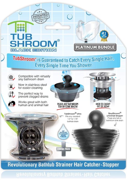 Küvet Gider Süzgeci, Kombo Paket, Silikon Tıkaçlı, Siyah Krom - Gider Için Gider ve Saç Tutucu, 3,8 cm - 4,4 cm Küvet ve Duş Gideri Için Uygundur