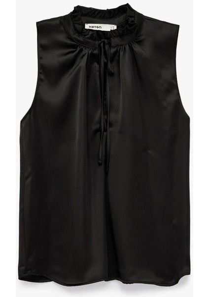 Bağlama Detaylı Dik Fırfırlı Yaka Kolsuz Gömlek (Aw 25)