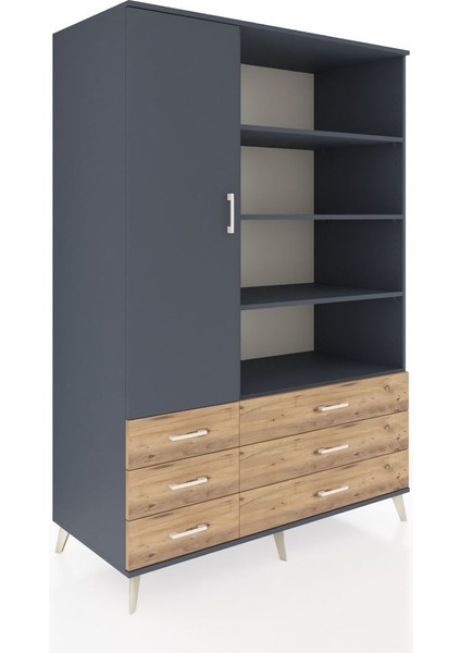 Kronos Dolap 8 Raflı 6 Çekmeceli Tek Kapaklı 132X59X195 Antrasit-Antrasit/çam fiyatları