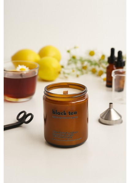 : Black Tea : Amber Cam Kavanozda : Kokulu Soya Mum (Siyah Çay, Papatya, Limonel)