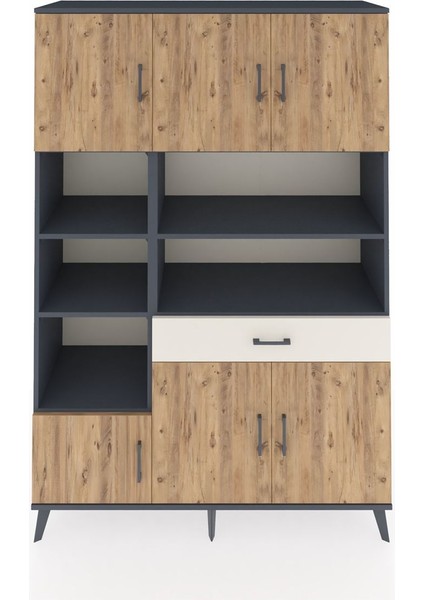 Hyperion Dolap 10 Raflı Tek Çekmeceli 6 Kapaklı 132X44X195 Antrasit-Çam/aytaşı