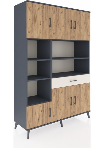 Hyperion Dolap 10 Raflı Tek Çekmeceli 6 Kapaklı 132X44X195 Antrasit-Çam/aytaşı fiyatları