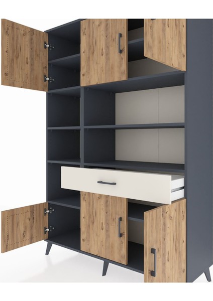 Hyperion Dolap 10 Raflı Tek Çekmeceli 6 Kapaklı 132X44X195 Antrasit-Çam/aytaşı fırsatları