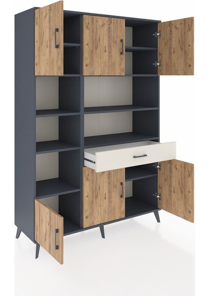 Hyperion Dolap 10 Raflı Tek Çekmeceli 6 Kapaklı 132X44X195 Antrasit-Çam/aytaşı indirimleri