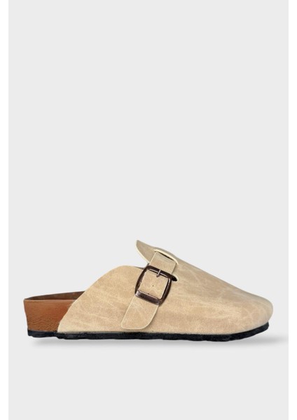 Unisex Toka Detaylı Mantar Anatomik Tabanlı Terlik Bej - Siyah