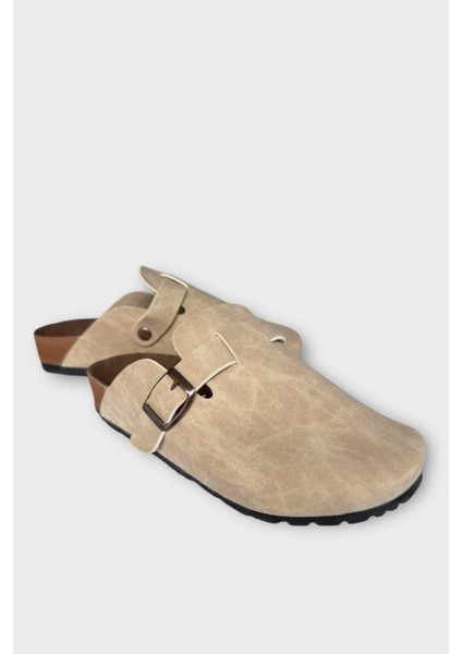 Unisex Toka Detaylı Mantar Anatomik Tabanlı Terlik Bej - Siyah fiyatları
