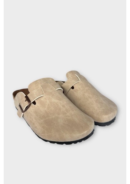 Unisex Toka Detaylı Mantar Anatomik Tabanlı Terlik Bej - Siyah modelleri