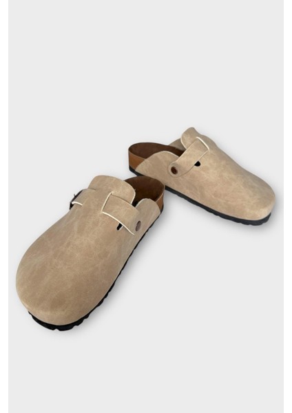 Unisex Toka Detaylı Mantar Anatomik Tabanlı Terlik Bej - Siyah fırsatları