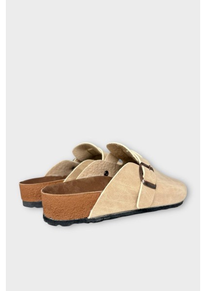 Unisex Toka Detaylı Mantar Anatomik Tabanlı Terlik Bej - Siyah indirimleri