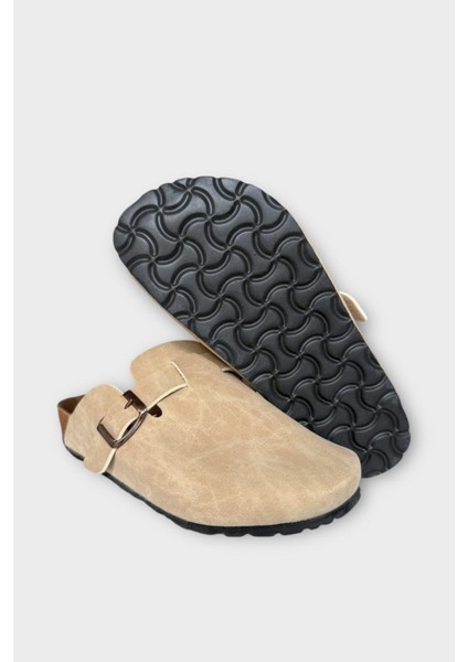 Unisex Toka Detaylı Mantar Anatomik Tabanlı Terlik Bej - Siyah