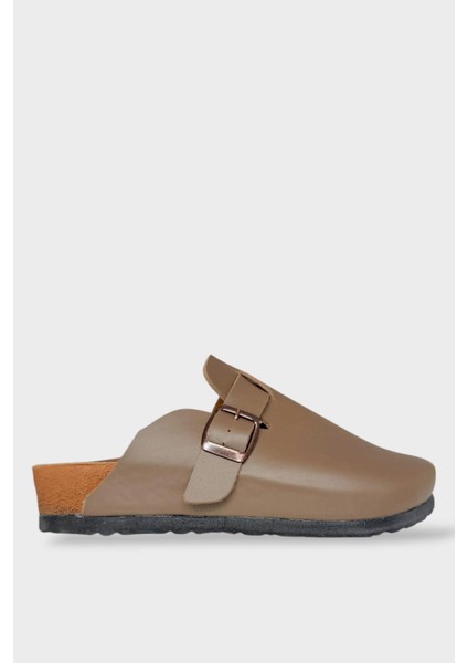 Unisex Toka Detaylı Mantar Anatomik Tabanlı Terlik Vizon