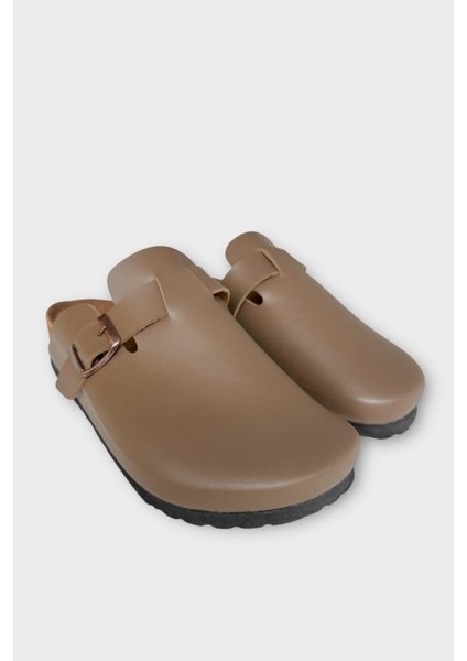 Unisex Toka Detaylı Mantar Anatomik Tabanlı Terlik Vizon modelleri