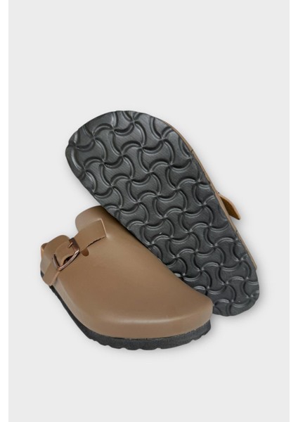 Unisex Toka Detaylı Mantar Anatomik Tabanlı Terlik Vizon