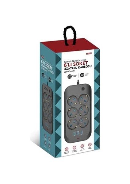 Akım Korumalı Priz Çocuk Korumalı 6'lı 2 Metre Uzatma Kablosu 6xpriz 3xusb Priz fiyatları