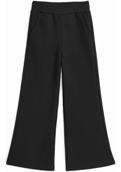 🖤 Kız Çocuk Geniş Paça Eşofman Altı (8–12 Yaş) | Şardonlu Üç Iplik Kumaş | Cepli Tasarım