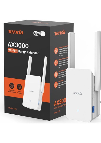 A33 AX3000 Wi-Fi 6 Tekrarlayıcı, Wifi Sinyal Güçlendirici, 2.4ghz/5ghz Çift Bant, Yönlendiricilerle Uyumlu Wi-Fi Genişletici, Ap Modu, Wps Düğmesi, Akıllı LED Sinyali Beyaz
