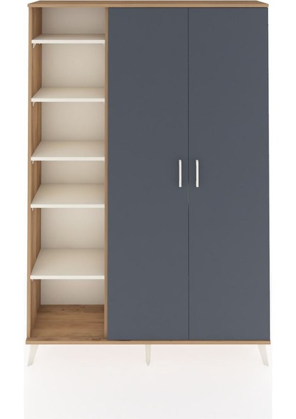 Arges Dolap 7 Raflı 2 Kapaklı Tek Askılı 132X30X195 Çam-Antrasit/aytaşı